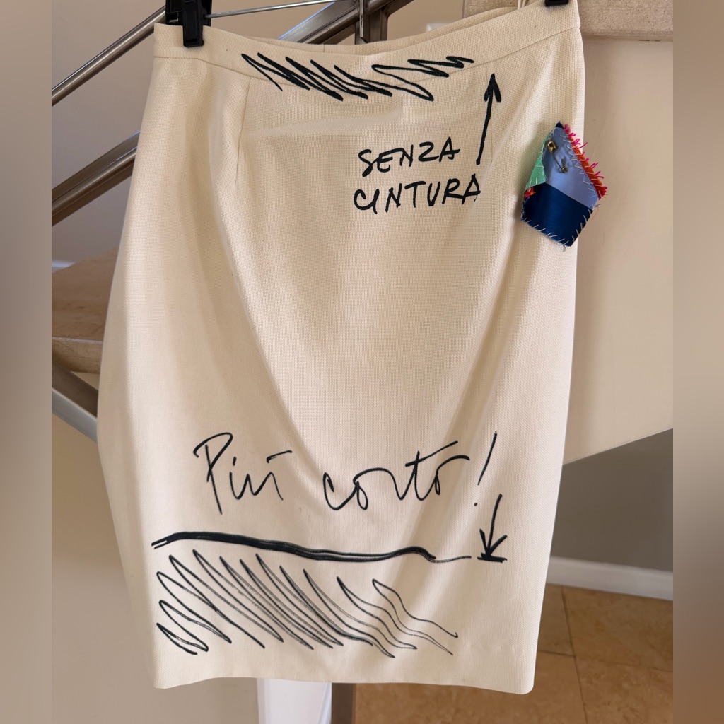 Moschino Couture Cream Graphic Pencil Skirt